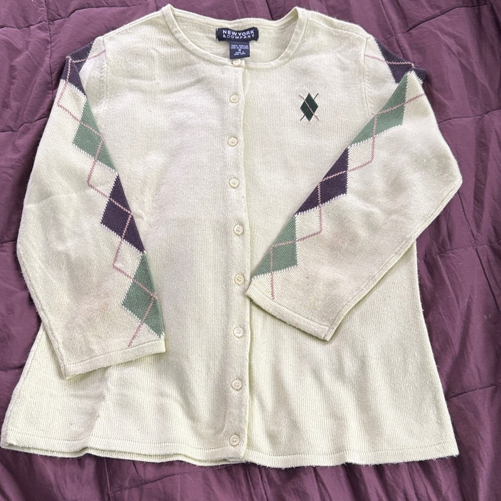 Classic Argyle Cardigan Sweater - green